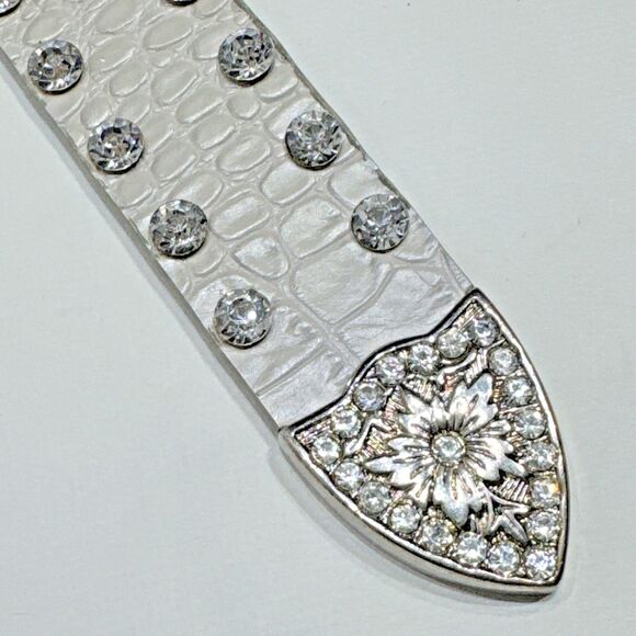 Genuine Leather Gray Croc Embossed Jeweled Rhinestones Western Belt Women’s S - Picture 10 of 16